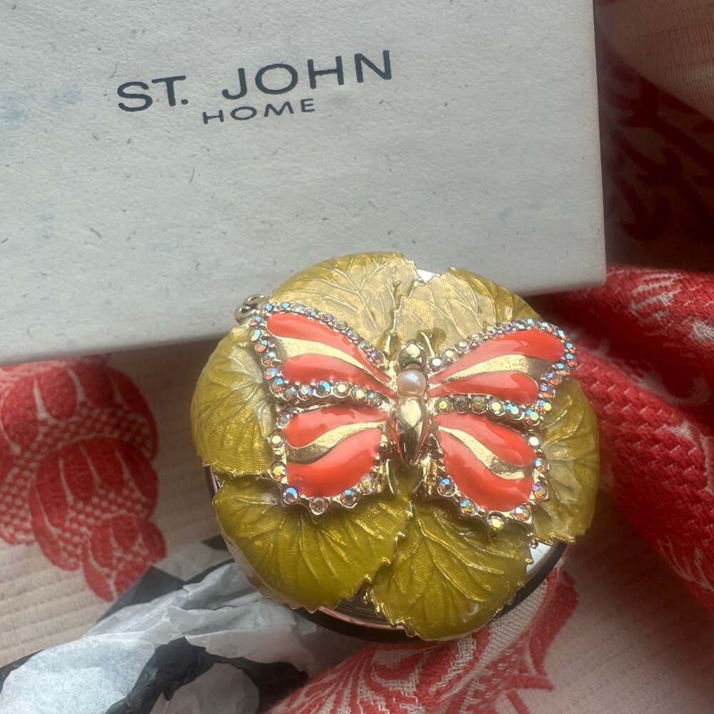 ST JOHN HOME Enamel Butterfly Silver Wine Cork Stopper Aerator Aurora Borealis